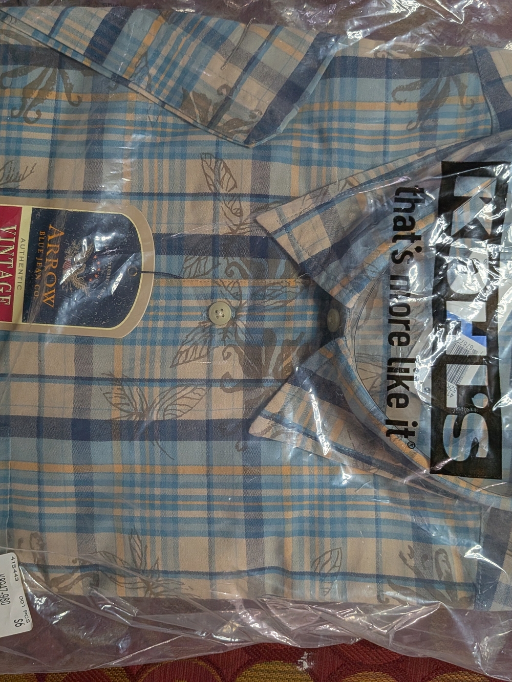 Arrow Men’s Blue and Tan Plaid Button-Up Shirt